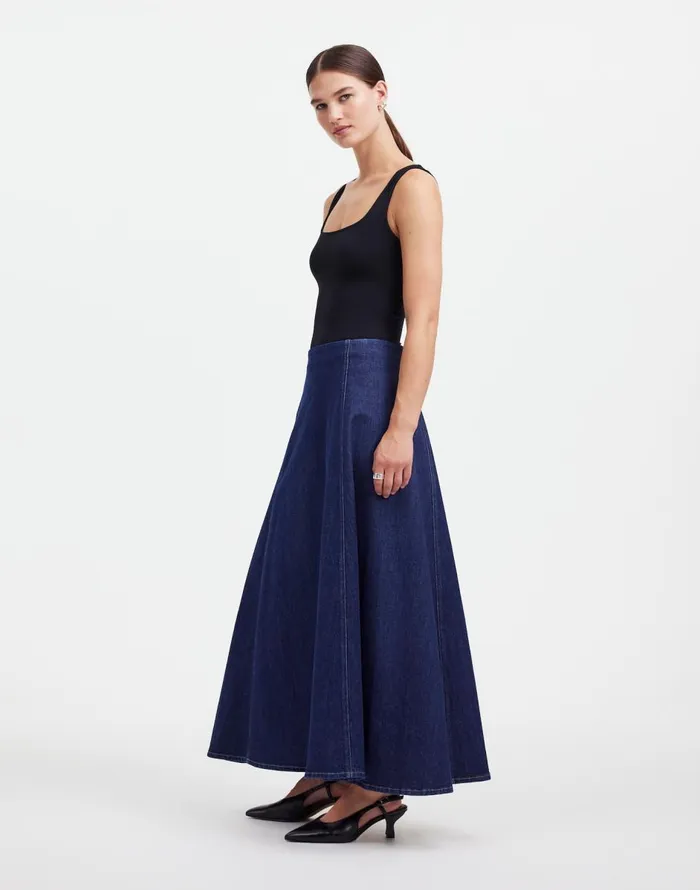 Madewell Alexa Chung For Madewell Denim Flare Midi Skirt In Pellson Wash Pellson Wash Women Skirts