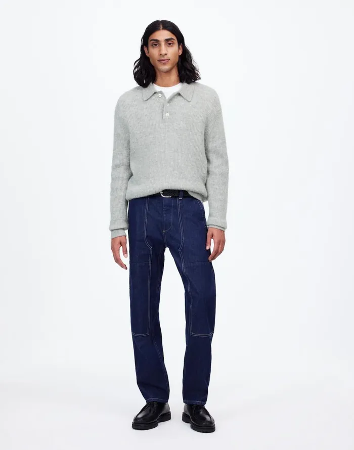Madewell AlpacaBlend Sweater Polo Shirt Heather Grey Men Shirts