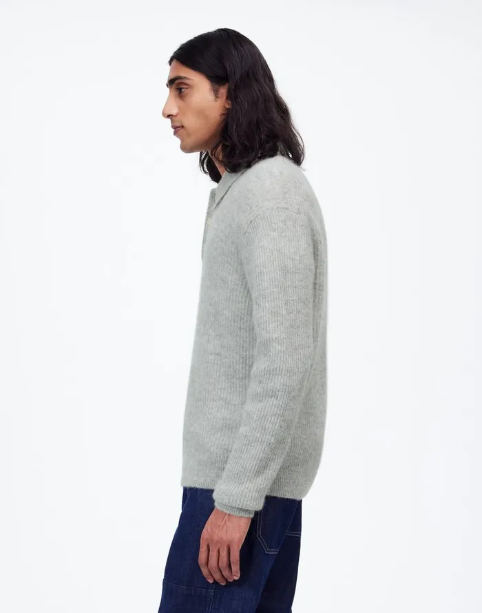 Madewell AlpacaBlend Sweater Polo Shirt Heather Grey Men Shirts