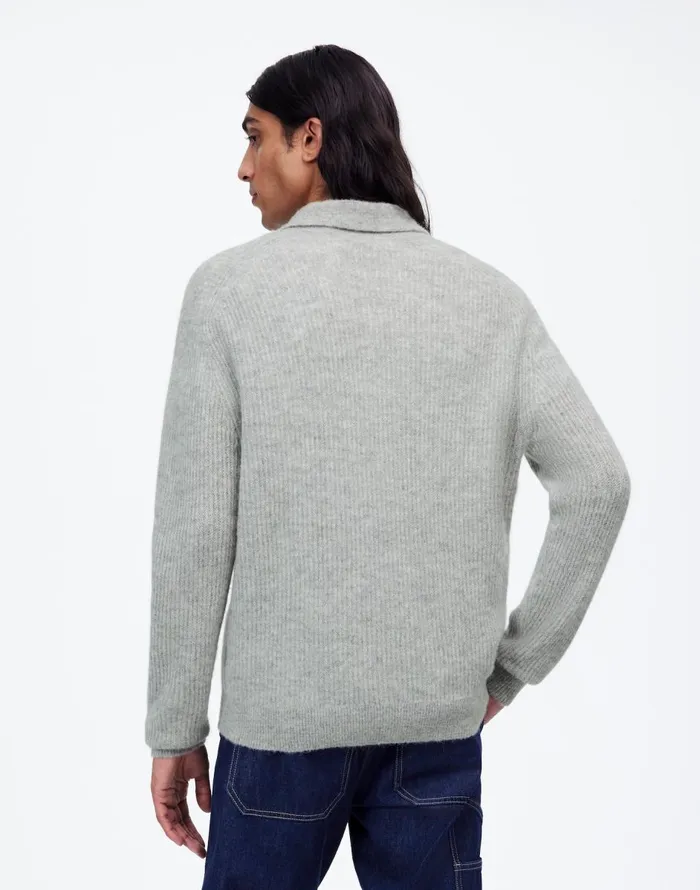 Madewell AlpacaBlend Sweater Polo Shirt Heather Grey Men Shirts