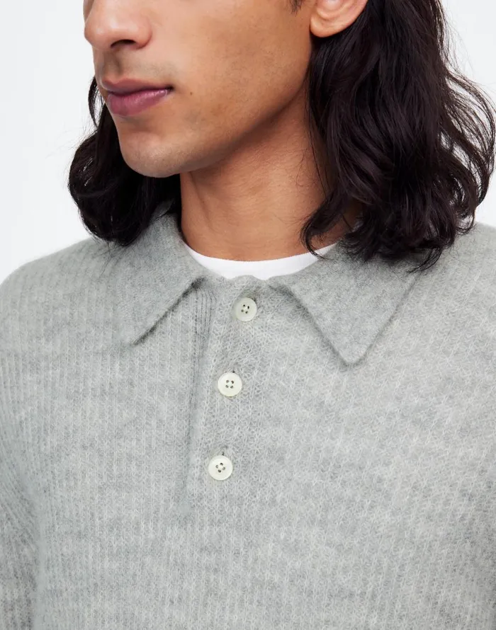 Madewell AlpacaBlend Sweater Polo Shirt Heather Grey Men Shirts