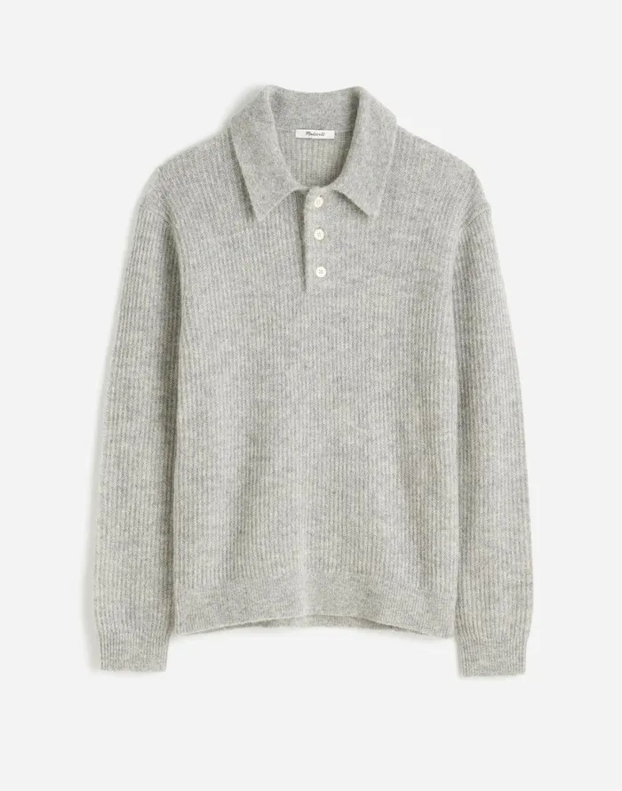 Madewell AlpacaBlend Sweater Polo Shirt Heather Grey Men Shirts