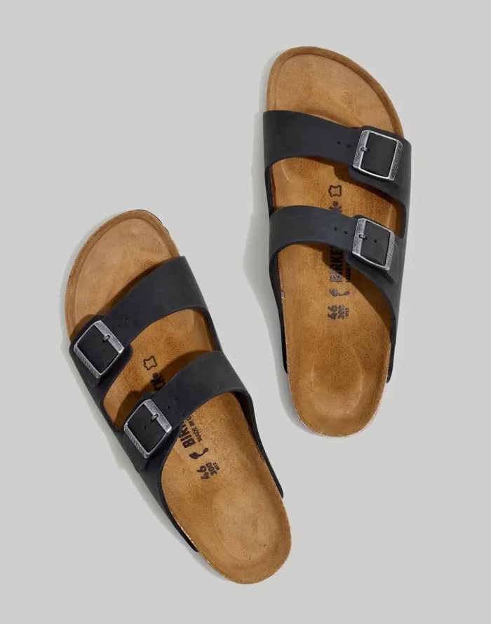 Madewell Birkenstock Arizona Soft Footbed Sandals In Oiled Leather True Black WomenMen Sandals