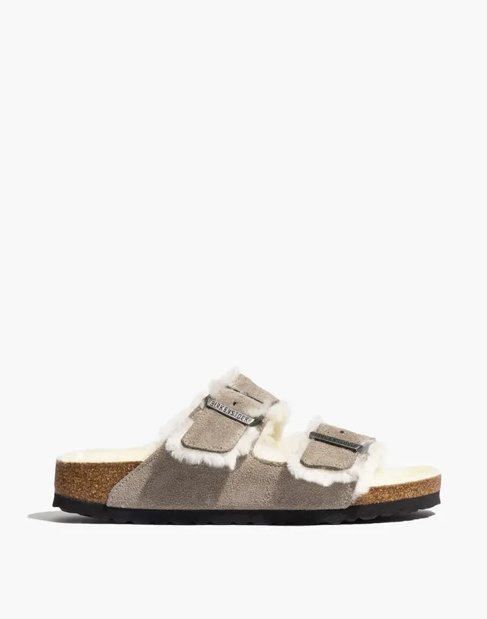 Madewell Birkenstock Suede Arizona Sandals In Shearling Stone Coin Suede Shearing Women Sandals