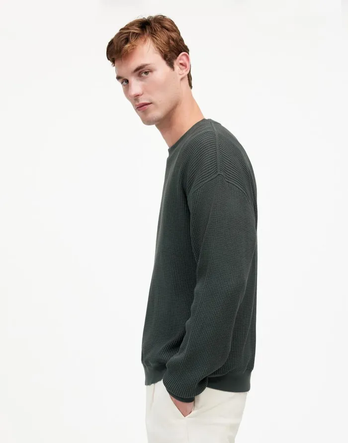 Madewell Cotton Thermal Sweatshirt Industrial Green Men Hoodies and Sweatshirts