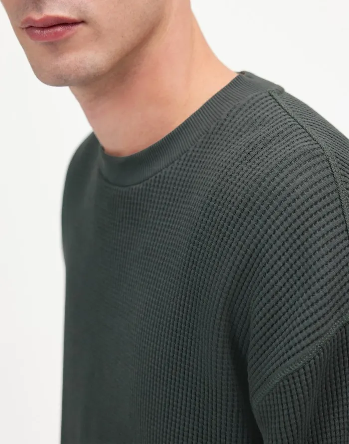 Madewell Cotton Thermal Sweatshirt Industrial Green Men Hoodies and Sweatshirts
