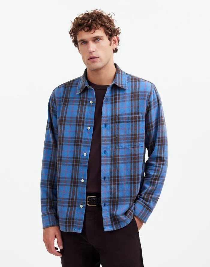 Madewell Easy Shirt In Brushed Flannel Honorary Blue Men Shirts