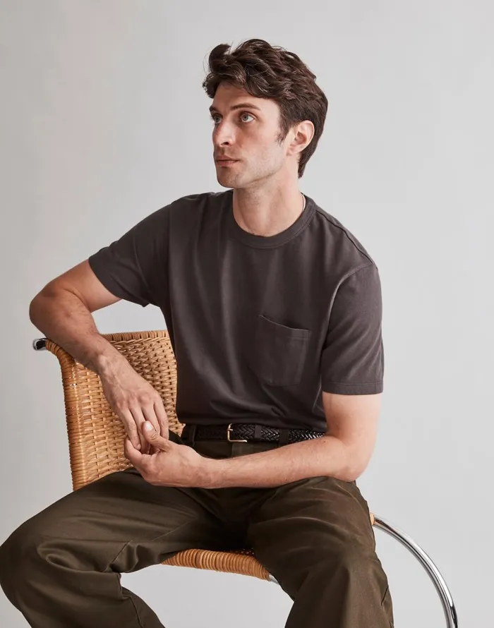 Madewell GarmentDyed Allday Crewneck Pocket Tee Black Coal Men Tees