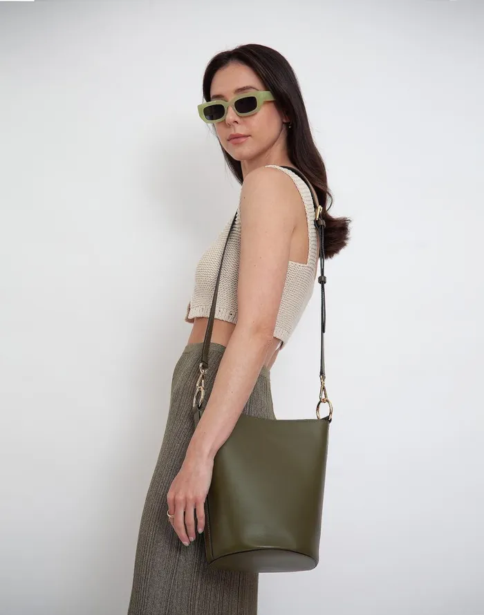 Madewell Hyer Goods Luxe Convertible Bucket Bag Olive Women Bags