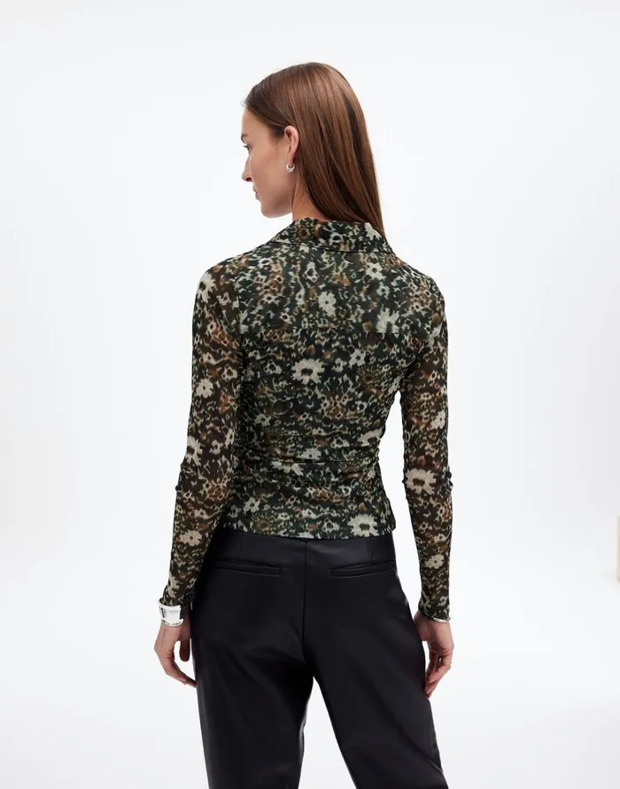 Madewell LongSleeve Polo Top In Floral Mesh Mossy Umber Women Tops and Shirts