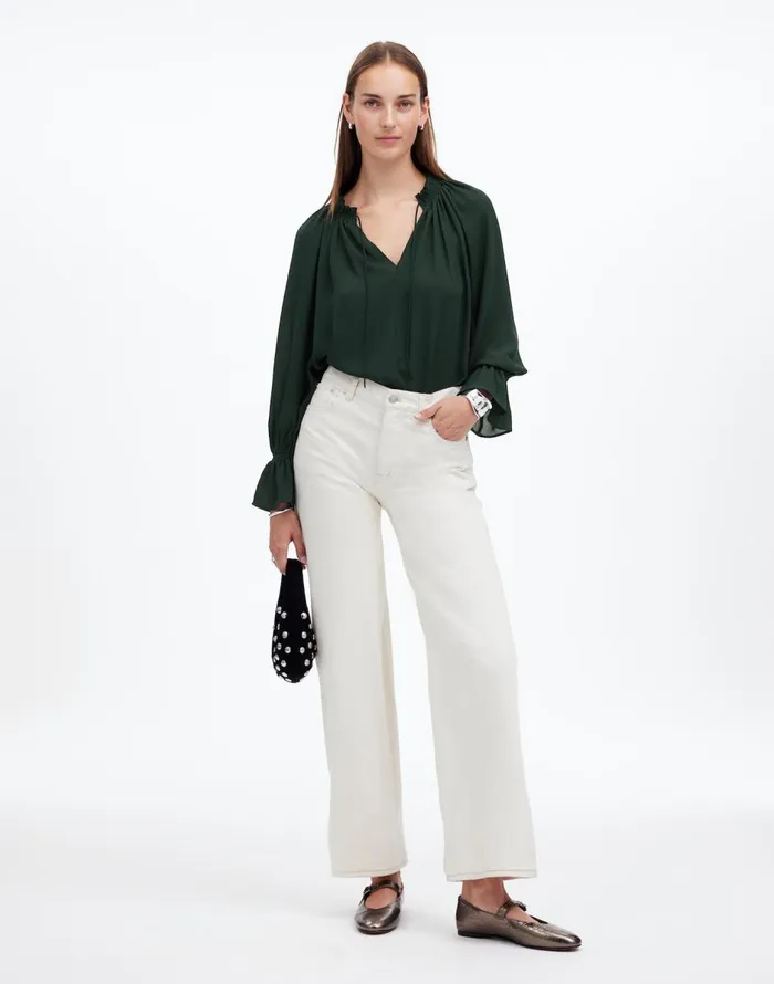 Madewell LongSleeve TieNeck Top Luxury Forest Women Tops and Shirts