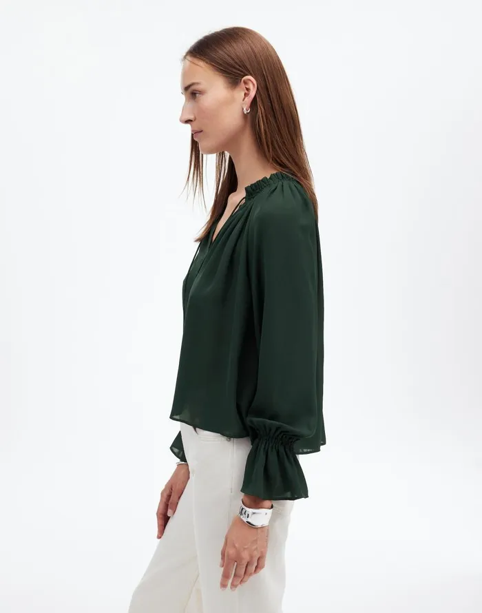 Madewell LongSleeve TieNeck Top Luxury Forest Women Tops and Shirts