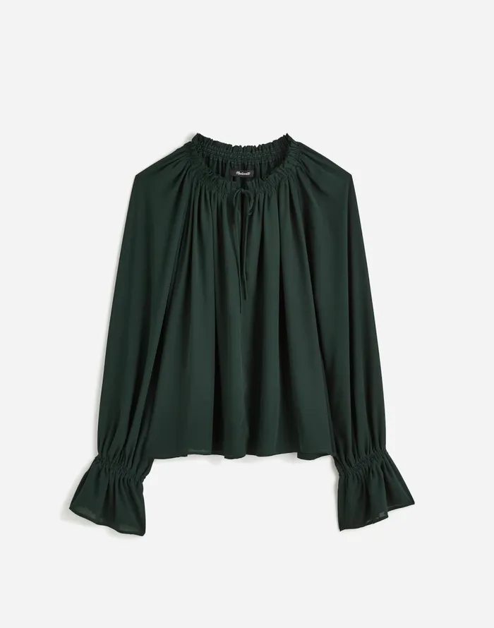 Madewell LongSleeve TieNeck Top Luxury Forest Women Tops and Shirts