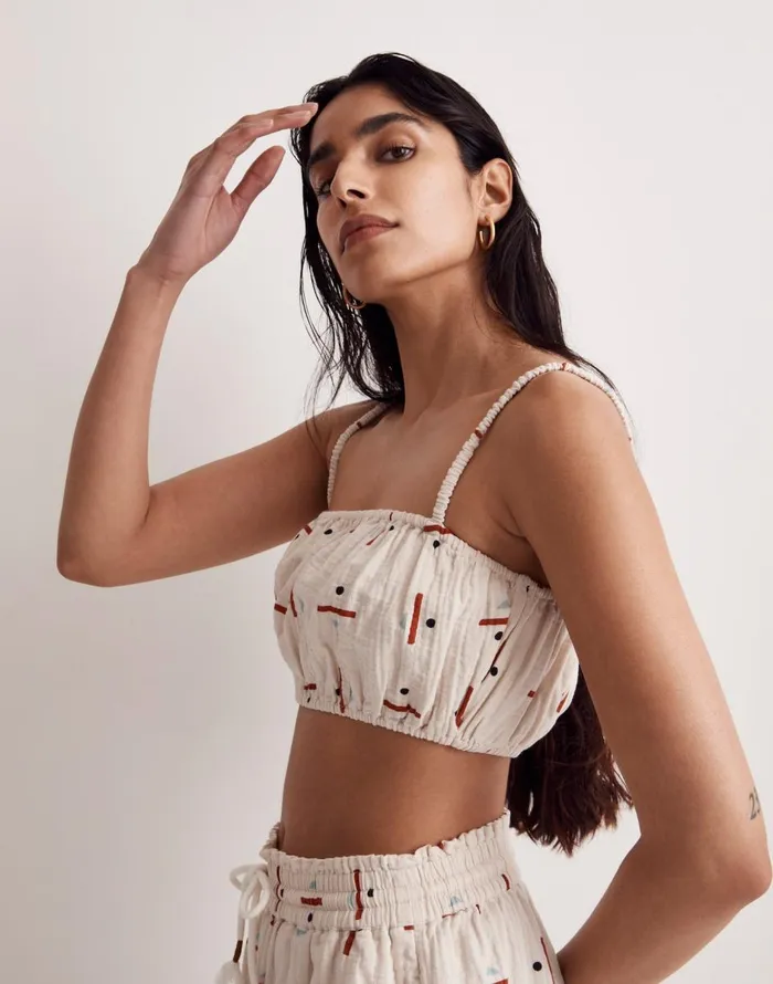 Madewell Madewell X Caroline Z Hurley CoverUp Bubble Crop Top In Tridot Vintage Linen Women Swim