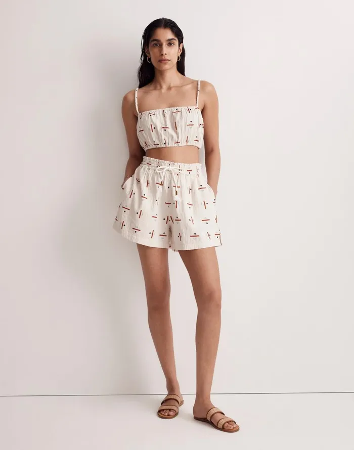 Madewell Madewell X Caroline Z Hurley CoverUp Bubble Crop Top In Tridot Vintage Linen Women Swim