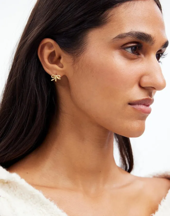 Madewell Metal Bow Huggie Hoop Earrings Vintage Gold Women Jewelry