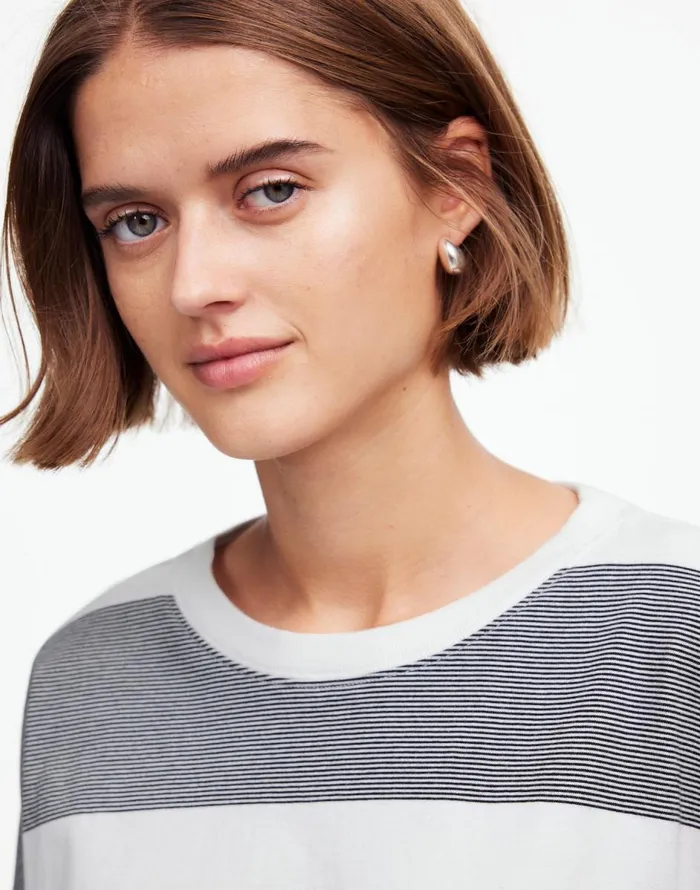 Madewell Oversized Crewneck LongSleeve Tee In Stripe Eyelet White Women Tees