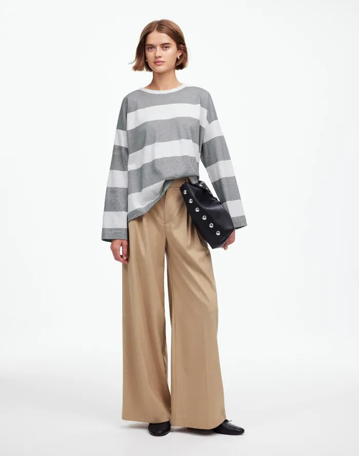 Madewell Oversized Crewneck LongSleeve Tee In Stripe Eyelet White Women Tees