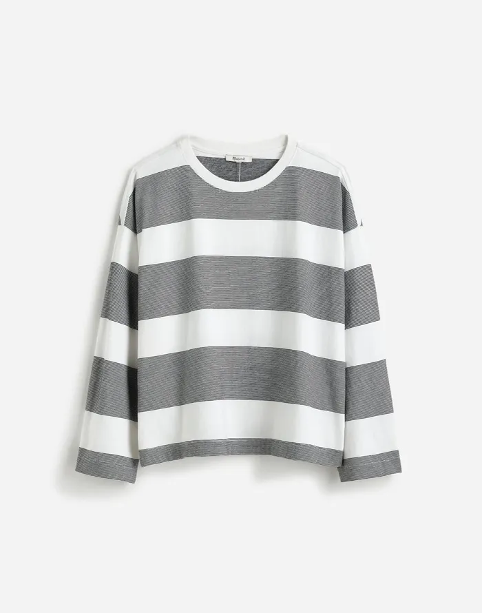 Madewell Oversized Crewneck LongSleeve Tee In Stripe Eyelet White Women Tees
