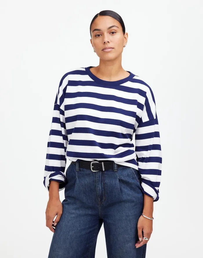 Madewell Oversized LongSleeve Crewneck Tee Bright Cobalt Women Tees