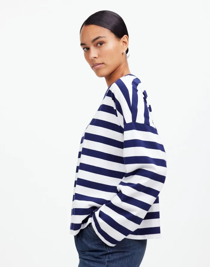Madewell Oversized LongSleeve Crewneck Tee Bright Cobalt Women Tees