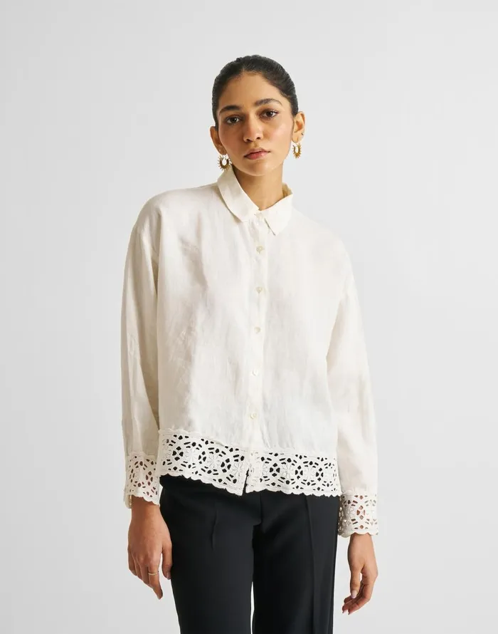 Madewell Reistor Buttondown With Embroidered Lace Shirt Off White Women Tops and Shirts Madewell Reistor Buttondown With Embroidered Lace Shirt Off White Women Tops and Shirts