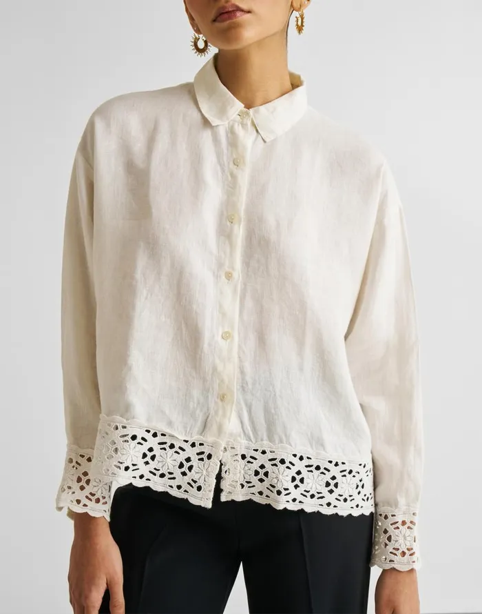 Madewell Reistor Buttondown With Embroidered Lace Shirt Off White Women Tops and Shirts