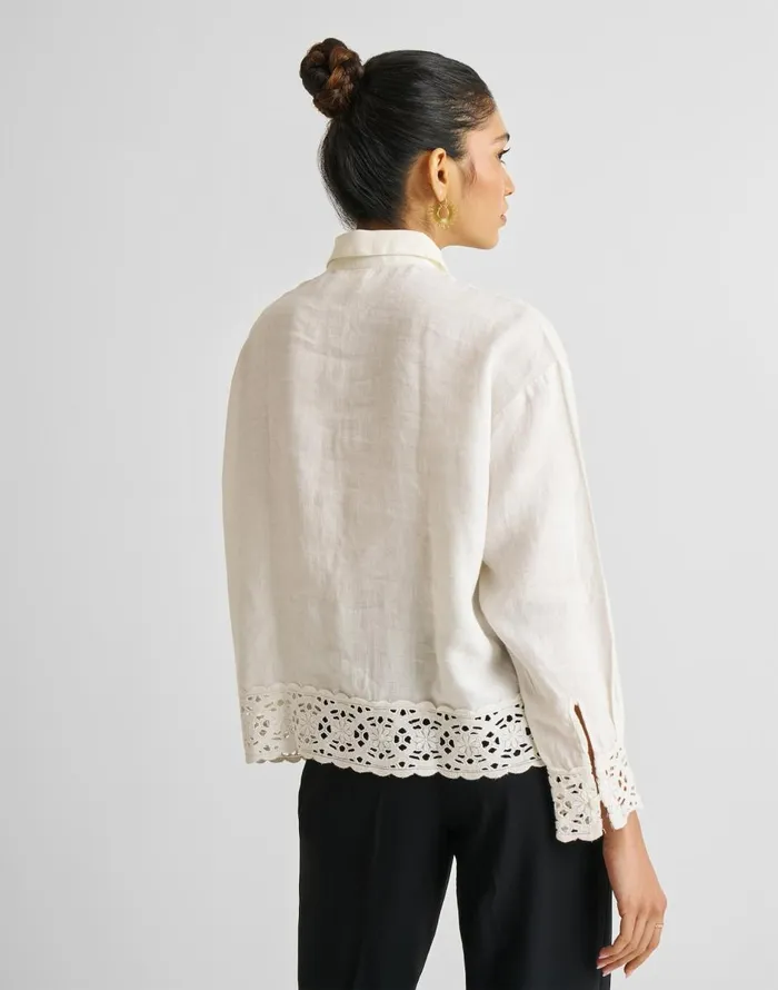 Madewell Reistor Buttondown With Embroidered Lace Shirt Off White Women Tops and Shirts