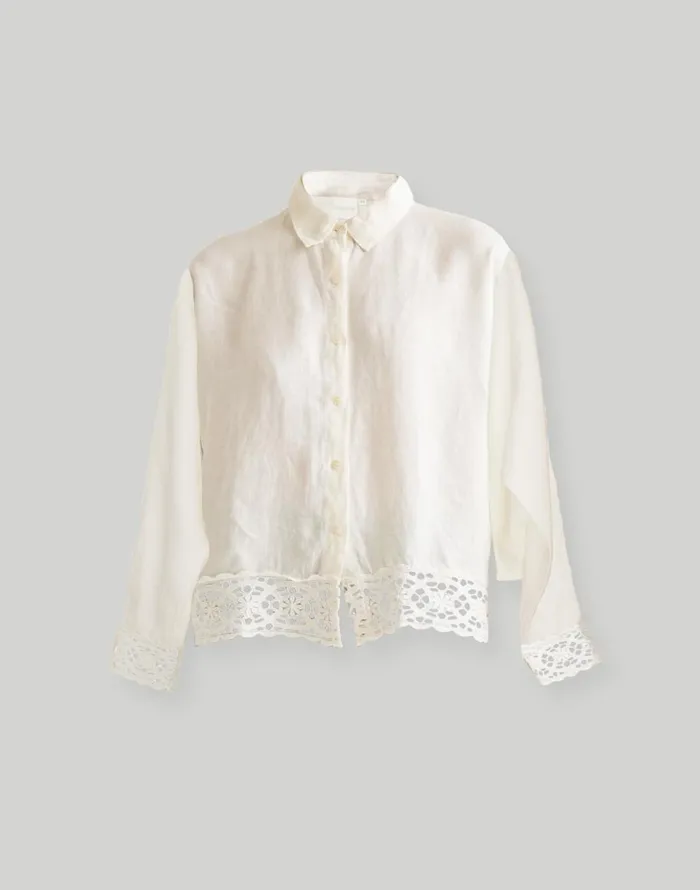 Madewell Reistor Buttondown With Embroidered Lace Shirt Off White Women Tops and Shirts
