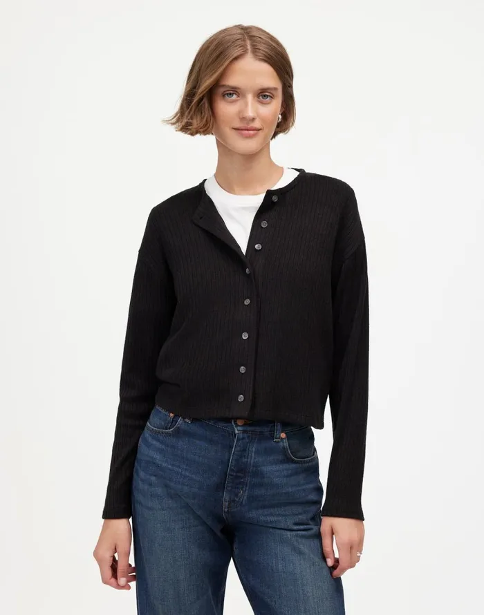 Madewell Relaxed ButtonFront Cardigan Jet Black Women Tees
