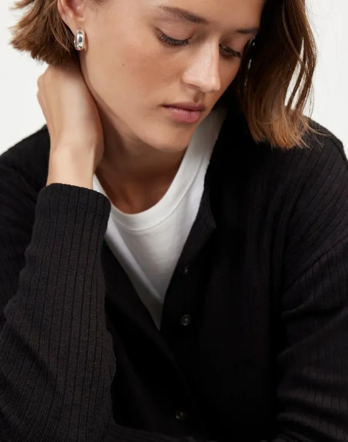 Madewell Relaxed ButtonFront Cardigan Jet Black Women Tees