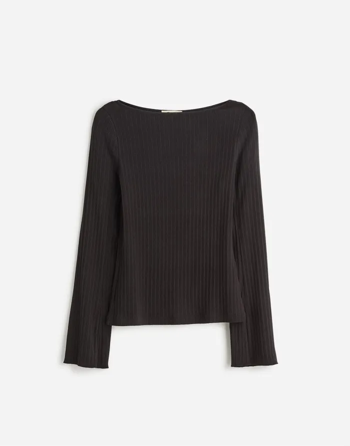 Madewell Ribbed LongSleeve Boatneck Top Jet Black Women Tees