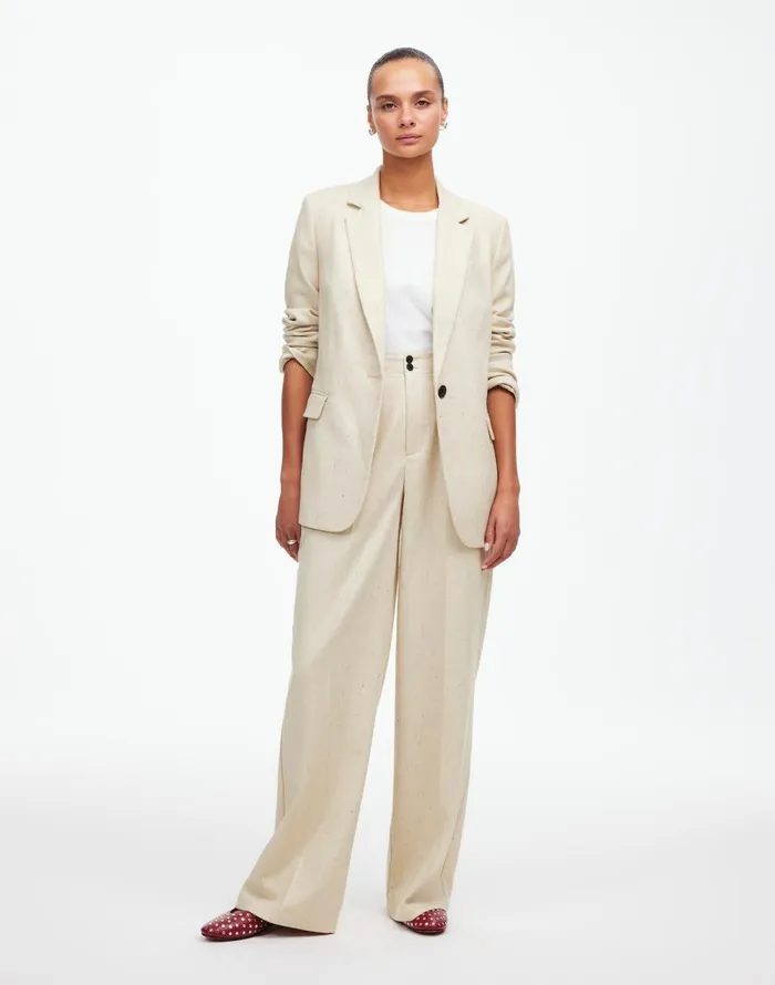 Madewell The Harlow WideLeg Pant In Herringbone Italian Fabric Oatmeal Herringbone Women Matching Sets Madewell The Harlow WideLeg Pant In Herringbone Italian Fabric Oatmeal Herringbone Women Matching Sets