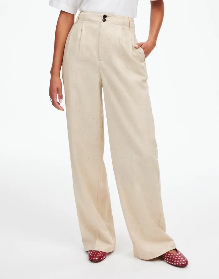 Madewell The Harlow WideLeg Pant In Herringbone Italian Fabric Oatmeal Herringbone Women Matching Sets