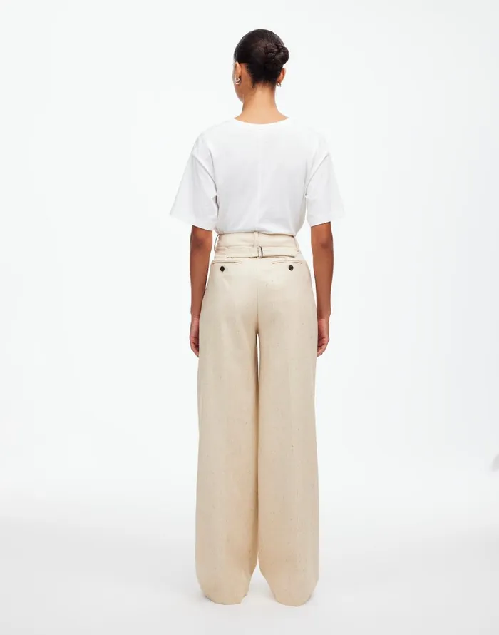 Madewell The Harlow WideLeg Pant In Herringbone Italian Fabric Oatmeal Herringbone Women Matching Sets
