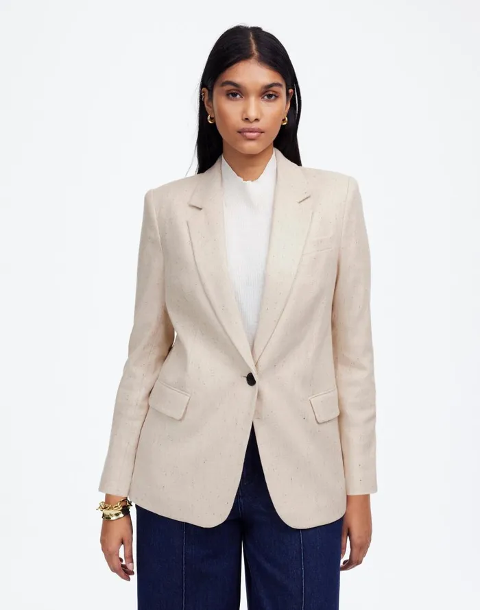 Madewell The Kline Blazer Oatmeal Herringbone Women Coats Jackets