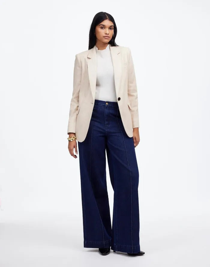 Madewell The Kline Blazer Oatmeal Herringbone Women Coats Jackets