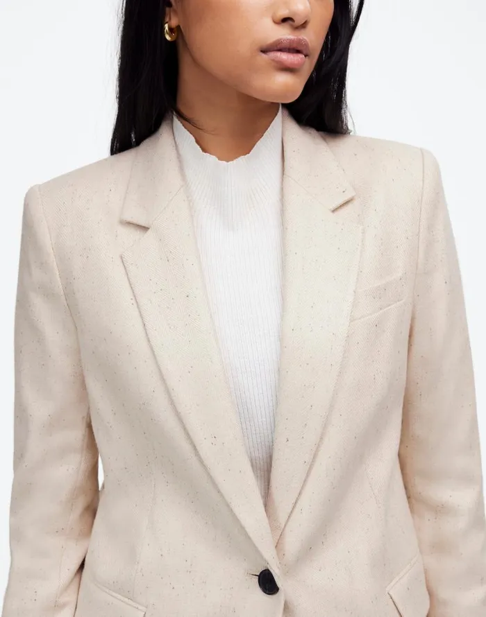 Madewell The Kline Blazer Oatmeal Herringbone Women Coats Jackets