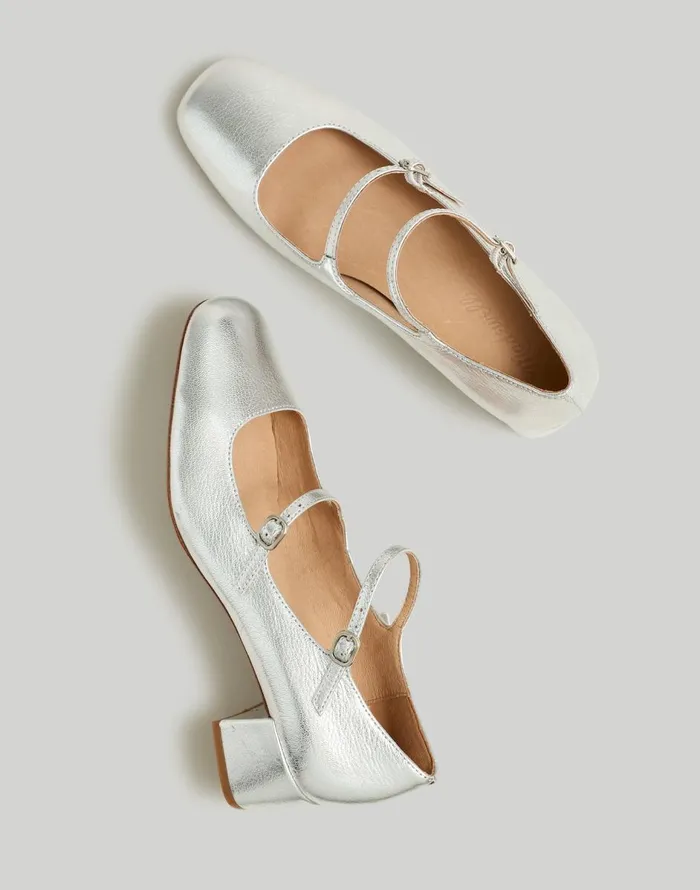 Madewell The Nettie Heeled Mary Jane Bright Silver Women Heels