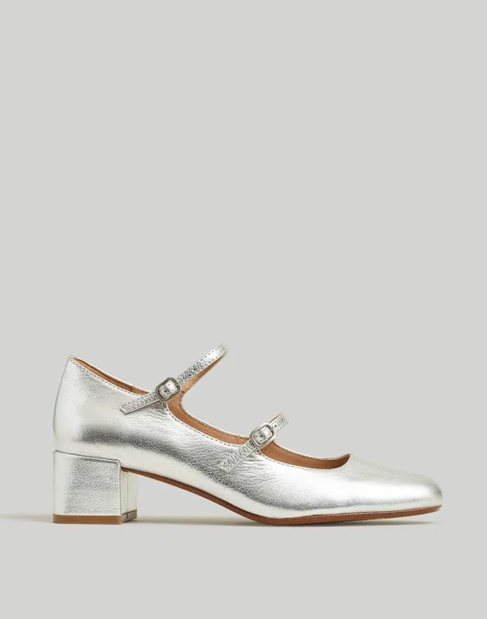 Madewell The Nettie Heeled Mary Jane Bright Silver Women Heels