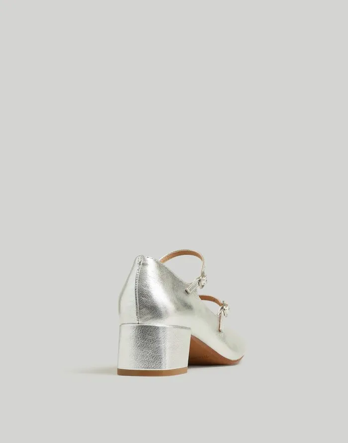 Madewell The Nettie Heeled Mary Jane Bright Silver Women Heels
