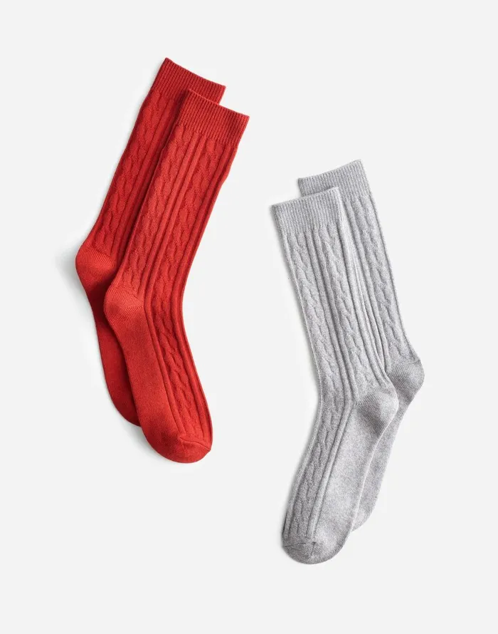 Madewell TwoPack Cable Crew Socks Hibiscus Red Men Socks