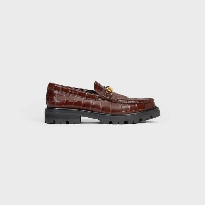 Margaret Loafer With Triomphe In Crocodile Stamped Calfskin Dark Brown Women CELINE LOAFERS AND FLATS Margaret Loafer With Triomphe In Crocodile Stamped Calfskin Dark Brown Women CELINE LOAFERS AND FLATS