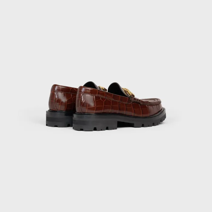 Margaret Loafer With Triomphe In Crocodile Stamped Calfskin Dark Brown Women CELINE LOAFERS AND FLATS