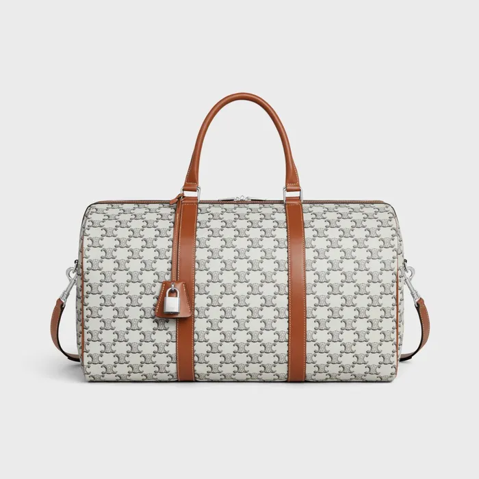 Medium Travel Bag In Triomphe Canvas And Calfskin Tan Ecru Men CELINE BUSINESS AND TRAVEL BAGS Medium Travel Bag In Triomphe Canvas And Calfskin Tan Ecru Men CELINE BUSINESS AND TRAVEL BAGS