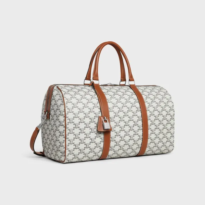 Medium Travel Bag In Triomphe Canvas And Calfskin Tan Ecru Men CELINE BUSINESS AND TRAVEL BAGS Medium Travel Bag In Triomphe Canvas And Calfskin Tan Ecru Men CELINE BUSINESS AND TRAVEL BAGS