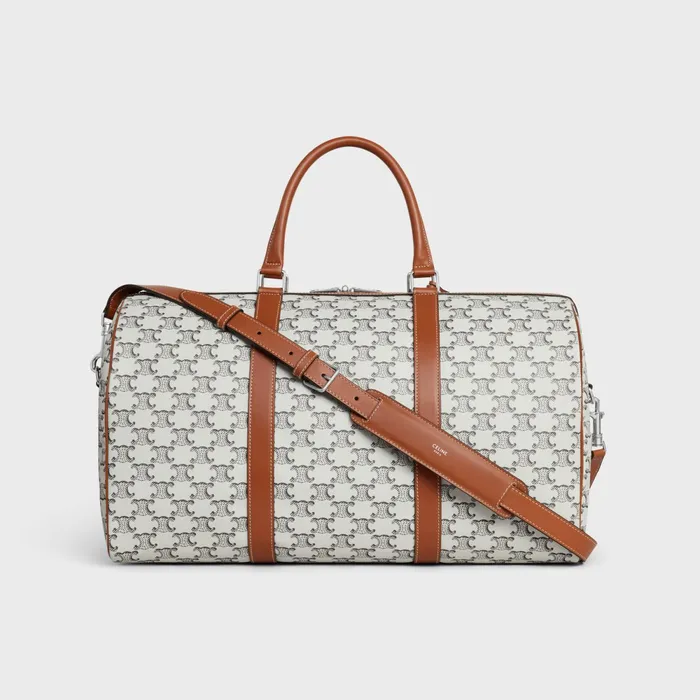 Medium Travel Bag In Triomphe Canvas And Calfskin Tan Ecru Men CELINE BUSINESS AND TRAVEL BAGS Medium Travel Bag In Triomphe Canvas And Calfskin Tan Ecru Men CELINE BUSINESS AND TRAVEL BAGS