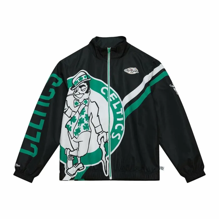 Men039s Jackets and Outerwear Mitchell and Ness Exploded Logo Warm Up Jacket Boston Celtics Men039s Jackets and Outerwear Mitchell and Ness Exploded Logo Warm Up Jacket Boston Celtics