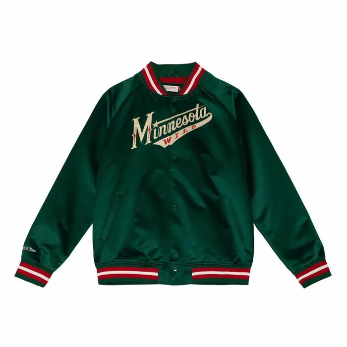 Men039s Jackets and Outerwear Mitchell and Ness Lightweight Satin Jacket Minnesota Wild Men039s Jackets and Outerwear Mitchell and Ness Lightweight Satin Jacket Minnesota Wild
