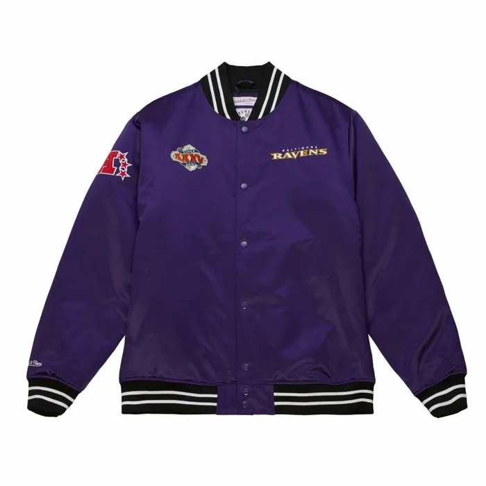 Men039s NFL Mitchell and Ness Heavyweight Satin Jacket Baltimore Ravens